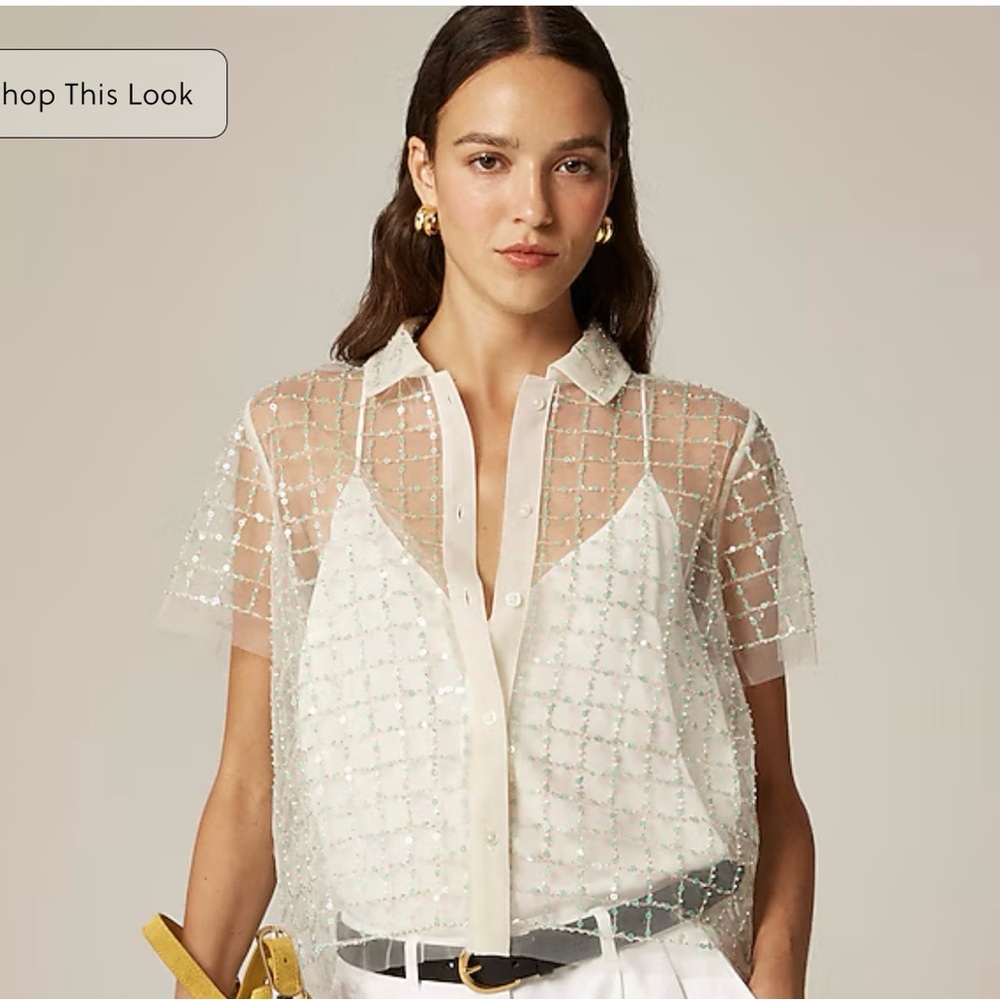 J.Crew Collection Sequin Blouse in Cream and Green